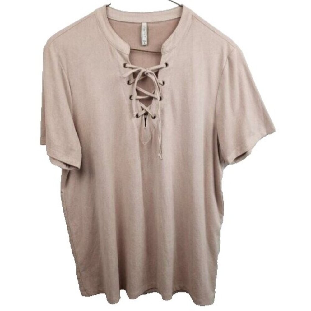 Z Supply Womens Top Large Dusty Pink Faux Suede Lace Up Short Sleeve‎ Casual